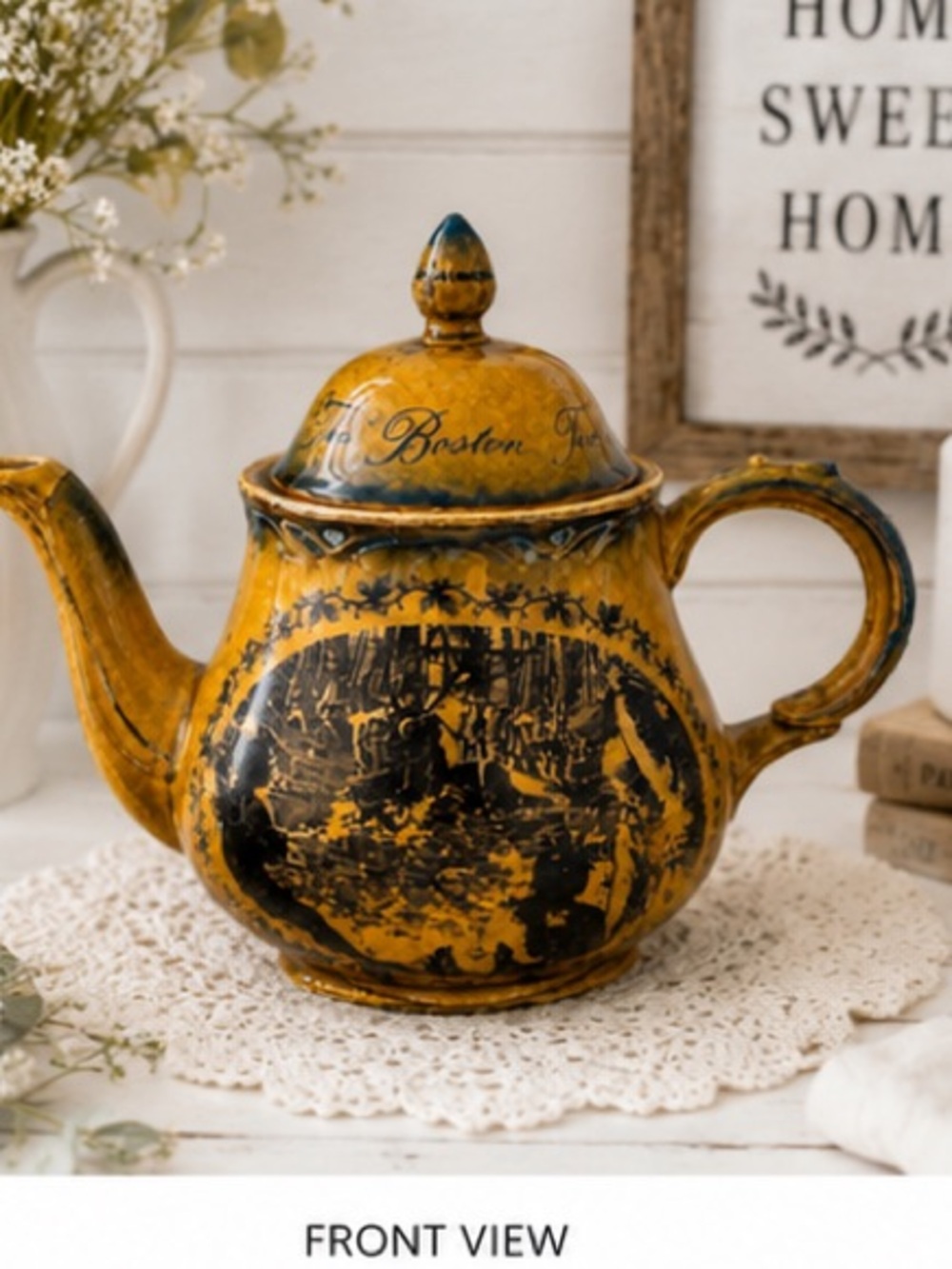 Vintage Arthur Wood Boston Tea Party Teapot Golden Chatsworth England